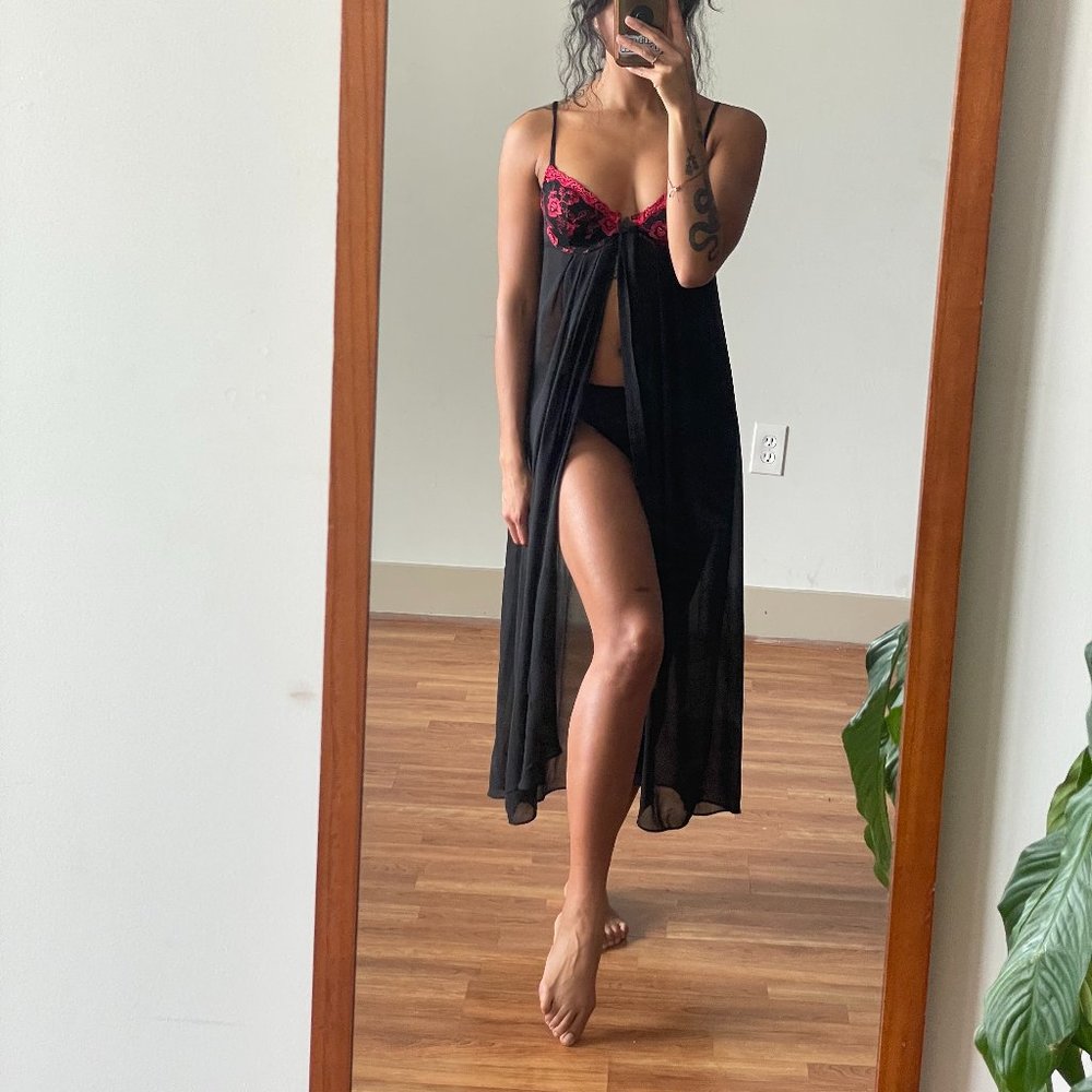 Size Small Black sheer with red bralette nightgown